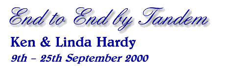 Title banner: End to End by tandem. Ken and Linda Hardy